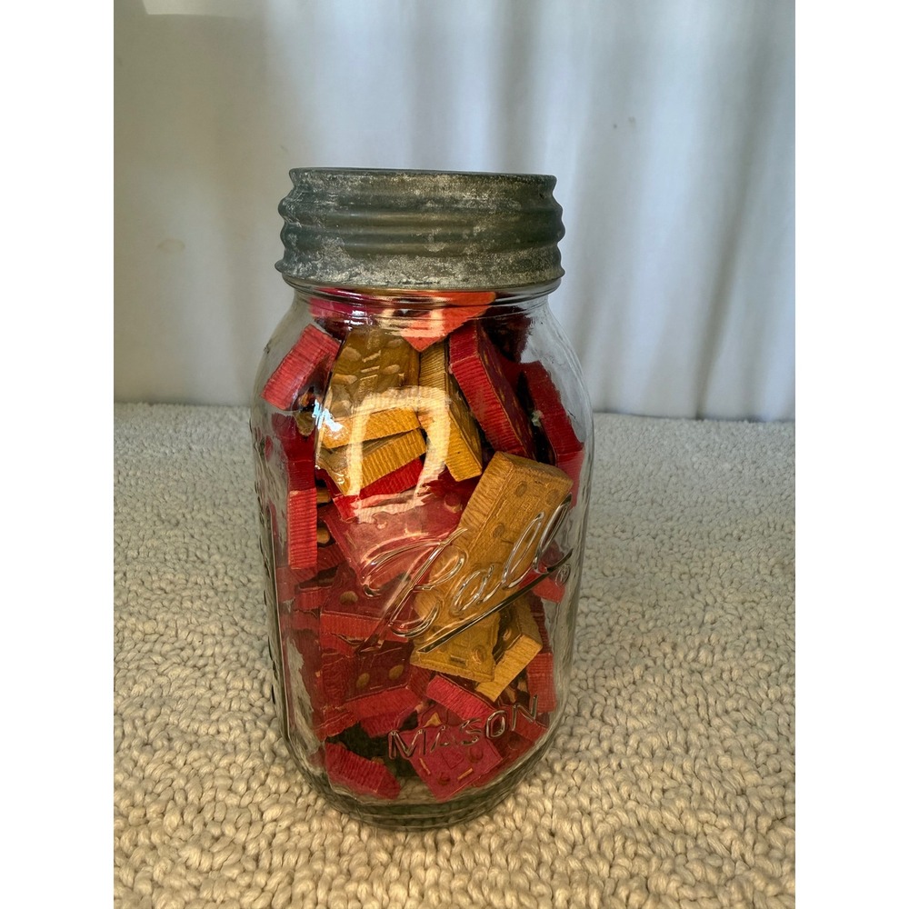 Vintage American Bricks Wooden Building Blocks Lot in Ball Mason Jar Red Natural - Picture 9 of 9